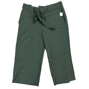 NEW Gap Womens Size 0R Wide Leg Belted Capri Pants Olive Green‎ 100% Cotton